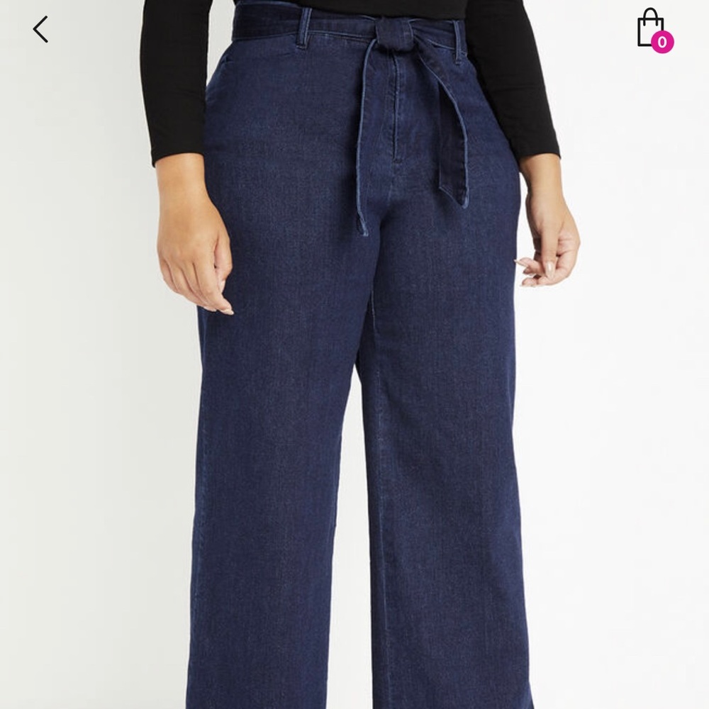 Gena Fit Belted High Rise Wide Leg Denim Pant from ELOQUII, Sz 14.